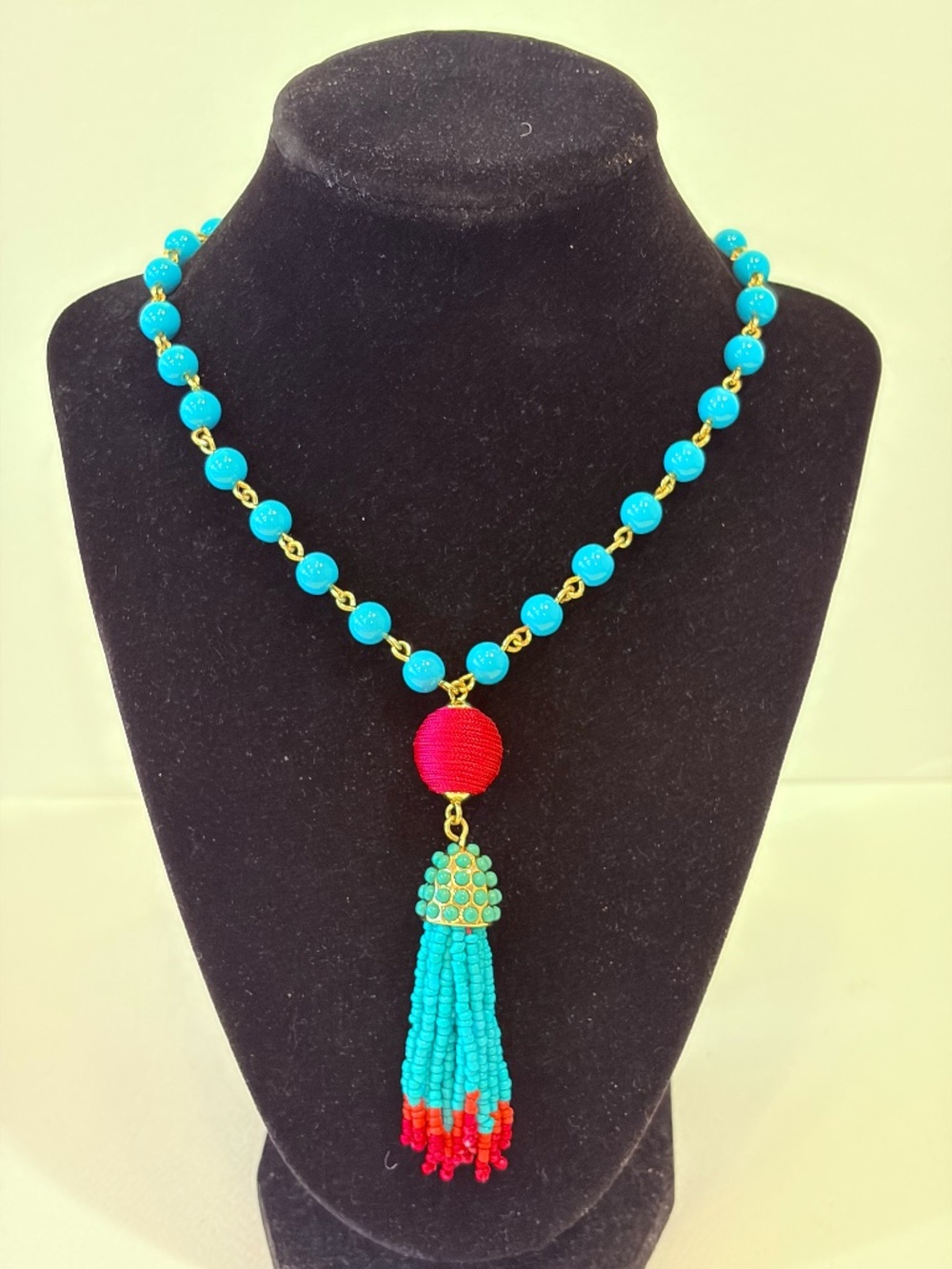 Spartina 449 Turquoise Red Beaded Tassel Necklace & Earrings Set